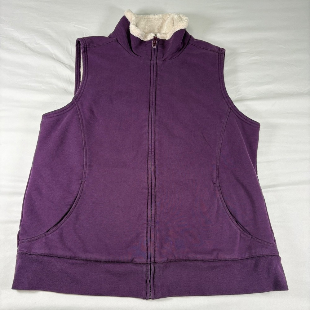 L.L. Bean Vest Women L Purple Full Zip‎ Sherpa Lined Cotton Blend OKQF2